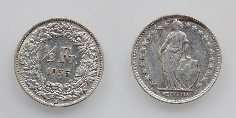 Schweiz 50 Rappen 1/2 Franken 1955 B