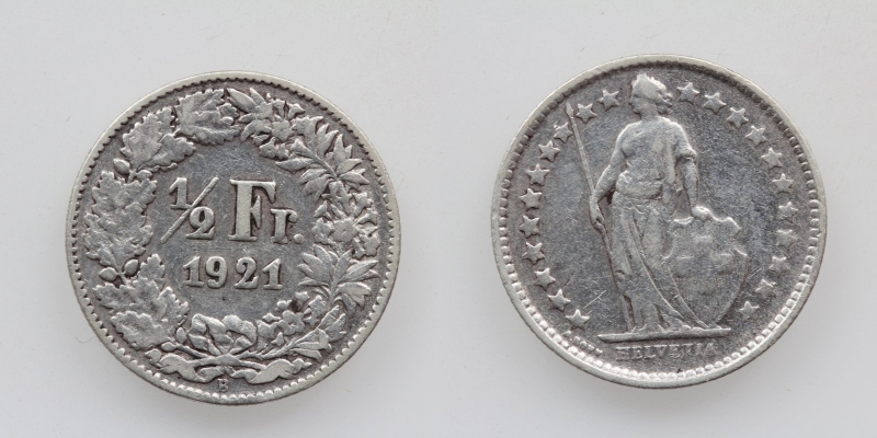 Schweiz 50 Rappen 1/2 Franken 1921 B