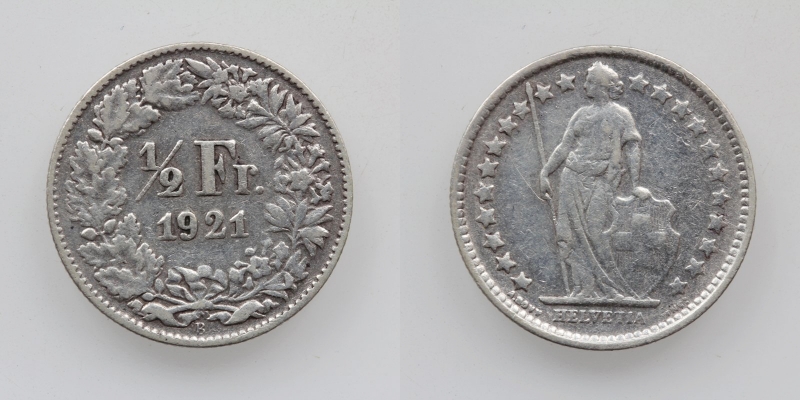 Schweiz 50 Rappen 1/2 Franken 1921 B