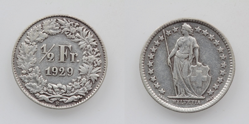 Schweiz 50 Rappen 1/2 Franken 1929 B