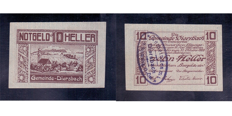 OÖ Notgeld Gemeinde Diersbach 10 Heller 1920