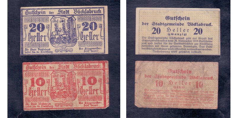 OÖ Notgeld Vöcklabruck 10, 20 Heller 1920