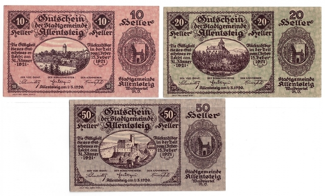 NÖ Notgeld der Stadtgemeinde Allensteig 1920