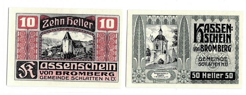 NÖ Kassenschein Bromberg Gemeinde Schlatten 1920