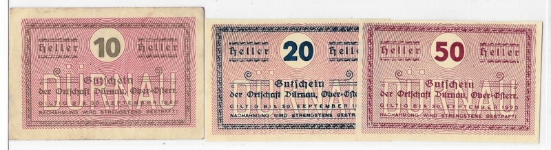 OÖ Gutschein der Ortschaft Dürnau 1920