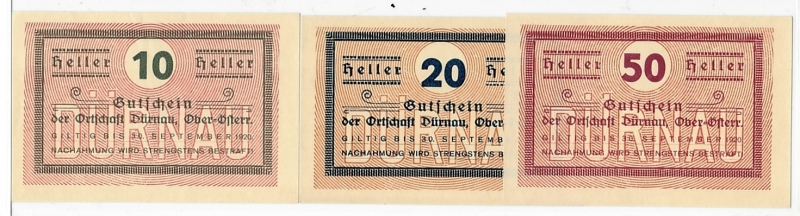 OÖ Gutschein der Ortschaft Dürnau 1920