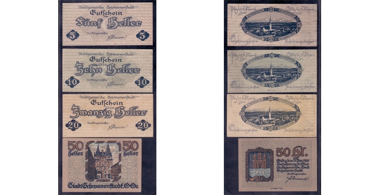 OÖ Notgeld Schwanenstadt 5,10,20,50 Heller 1920