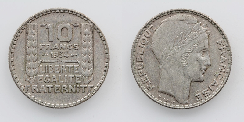 Frankreich 10 Francs 1934 Turin Silber