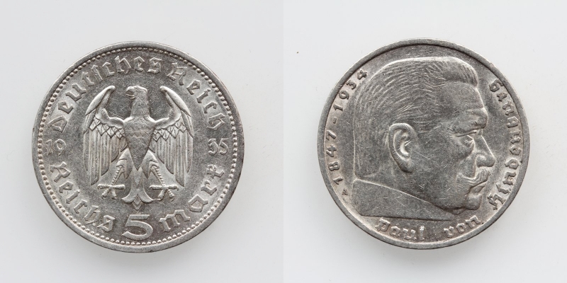 Deutschland 3. Reich 5 Reichsmark 1935 A Hindenburg