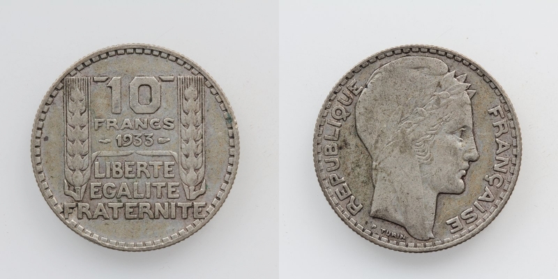 Frankreich 10 Francs 1933 Turin Silber