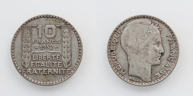 Frankreich 10 Francs 1932 Turin Silber