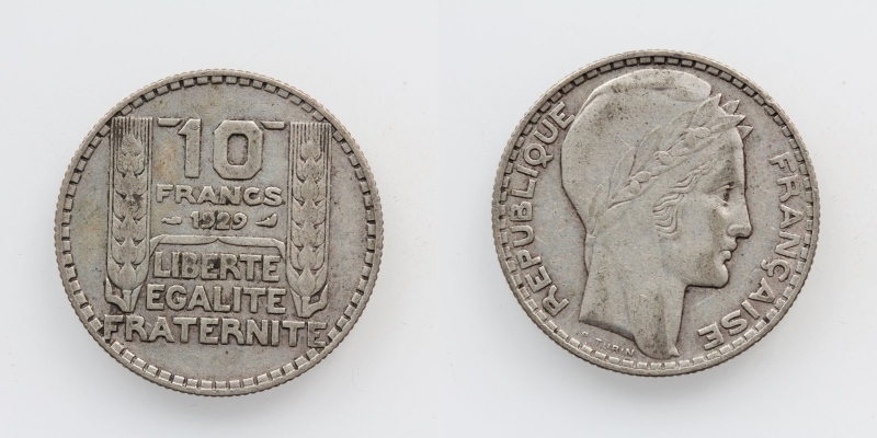 Frankreich 10 Francs 1929 Turin Silber