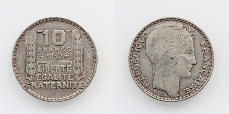 Frankreich 10 Francs 1932 Turin Silber