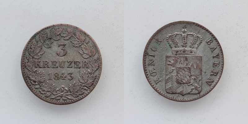 Bayern Ludwig I. 3 Kreuzer 1843