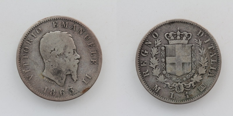 Italien Vittorio Emanuele II. 1 Lira 1863 Milan