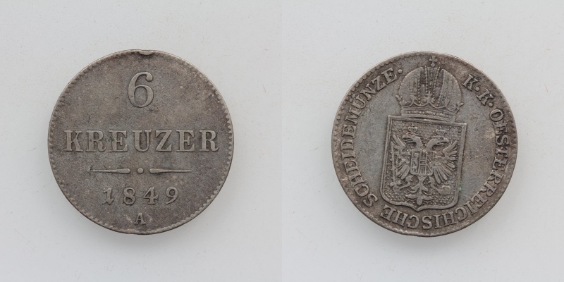 Franz Joseph I. 6 Kreuzer 1849 A Wien