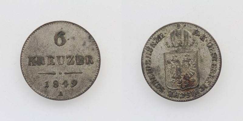 Franz Joseph I. 6 Kreuzer 1849 A Wien