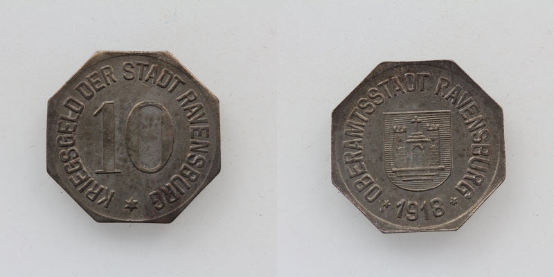 Kriegsgeld der Stadt Ravensburg 10 Pfennig 1918