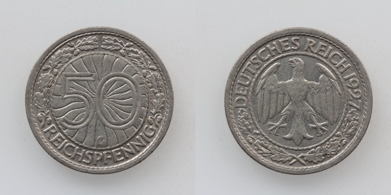 Weimarer Republik 50 Reichspfennig 1927 G