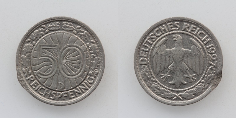 Weimarer Republik 50 Reichspfennig 1927 D