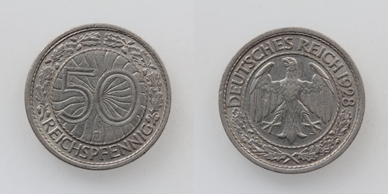 Weimarer Republik 50 Reichspfennig 1928 J