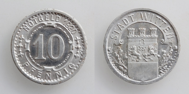 Stadt Witten Allu Notgeld 10 Pfennig 1920
