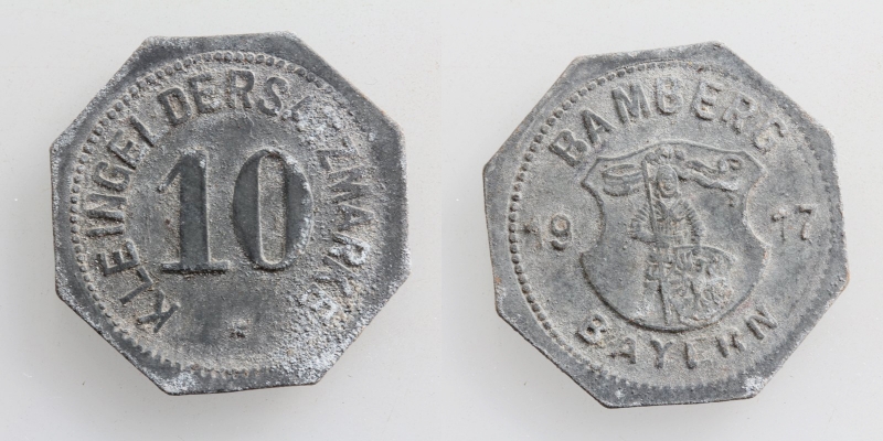 Bayern Kleingeldersatzmarke 10 Pfennig 1917 Bamberg