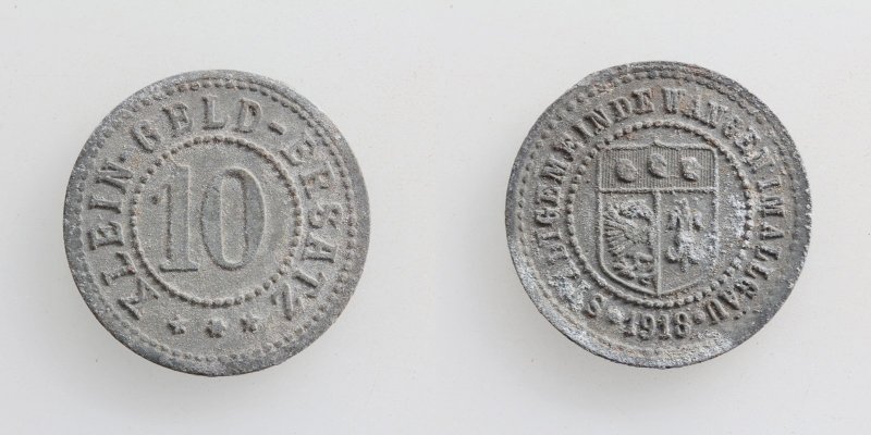 Klein Geld-Ersatz 10 Pfennig Wangen im Allgäu 1918