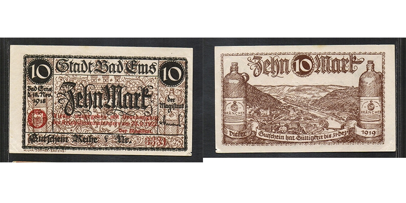 Rheinland-Pfalz Notgeld Bad Ems 10 Mark 1918