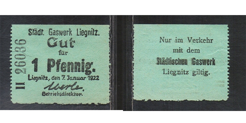 Schlesien Gutschein Gaswerk Liegnitz 1922