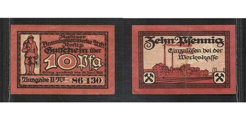 Thüringen Notgeld Rositzer Braunkohlewerk 1922