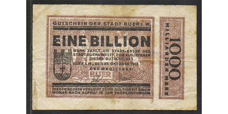 Westfalen eine Billion Mark 1923 Buer