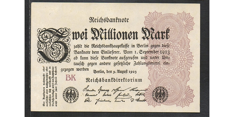 Reichsbanknote 2 Millionen Mark 1923 Berlin