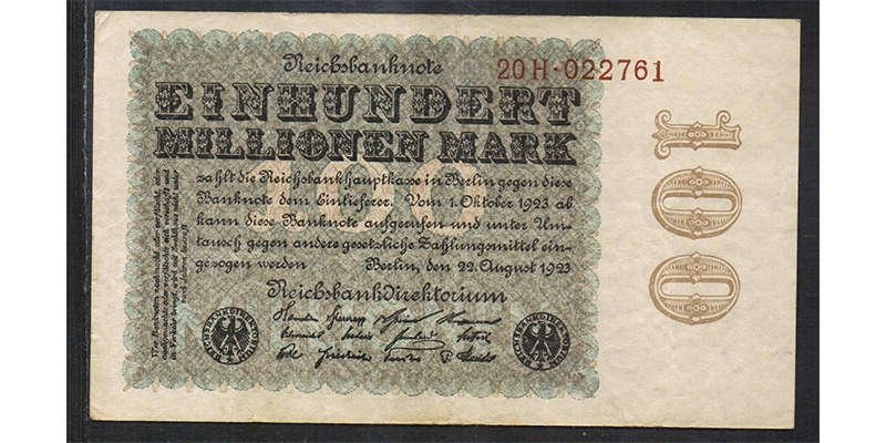Reichsbanknote 100 Millionen Mark 1923 Berlin