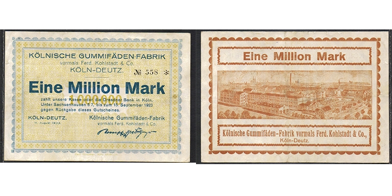 Nordrhein-Westfalen eine Million Mark 1923 Köln-Deutz