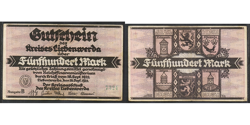 Brandenburg 500 Mark 1922 Kreis Liebenwerda