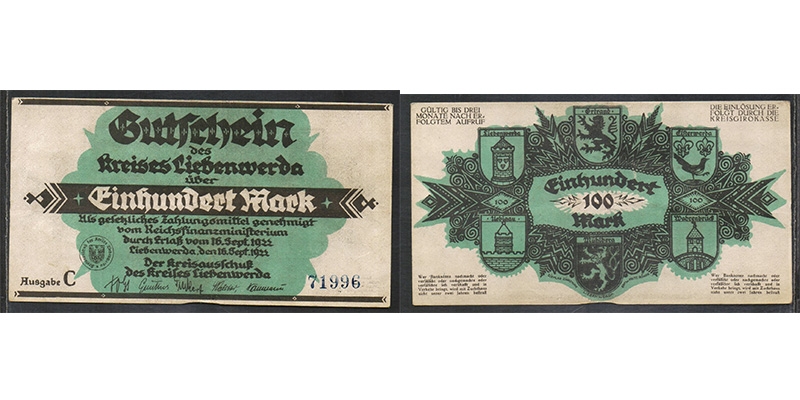 Brandenburg 100 Mark 1922 Kreis Liebenwerda