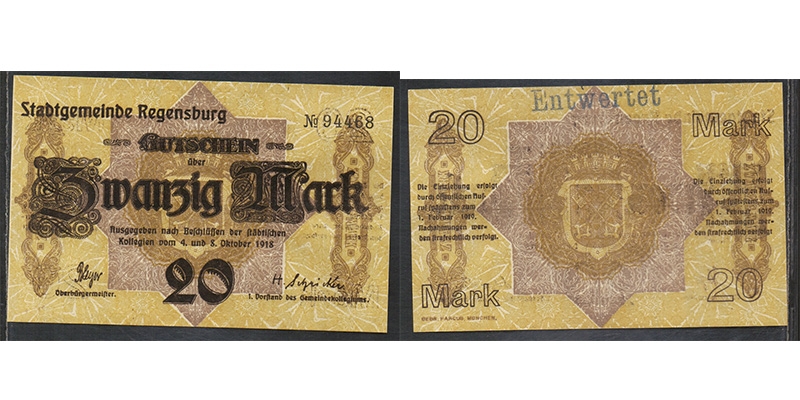 Bayern 20 Mark 1918 Regensburg