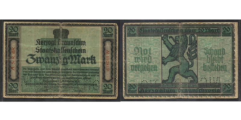 Niedersachsen 20 Mark 1918 Braunschweig