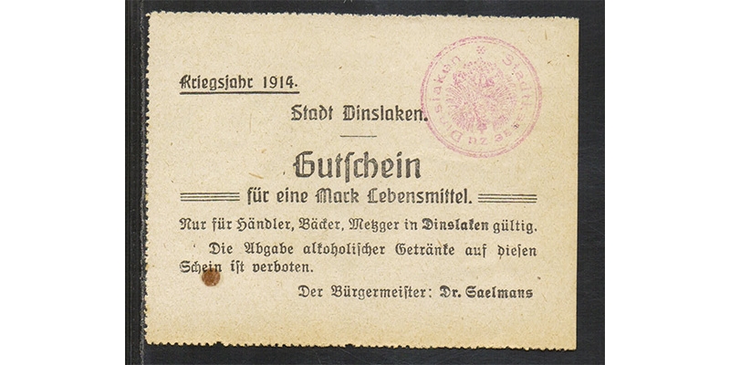 Rheinland eine Mark 1914 Stadt Dinslaken