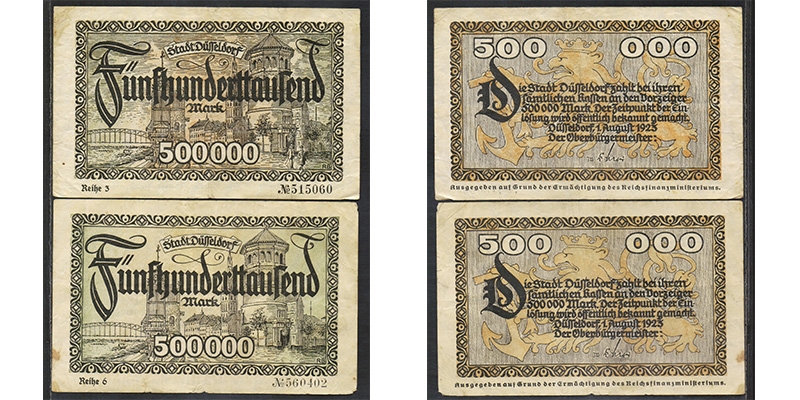 Rheinland 500 000 Mark 1923 Düsseldorf Reihe 3/6