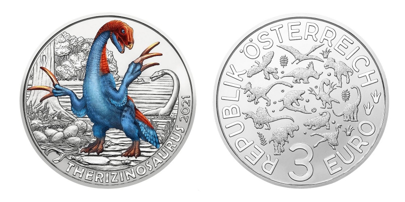 Österreich 3 Euro Super Saurier 2021 Therizinosaurus cheloniformis