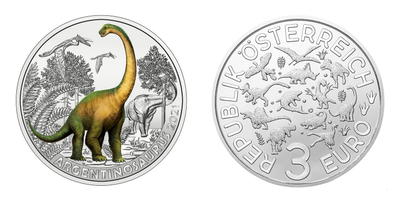 Österreich 3 Euro Super Saurier 2021 Argentinosaurus huinculensis