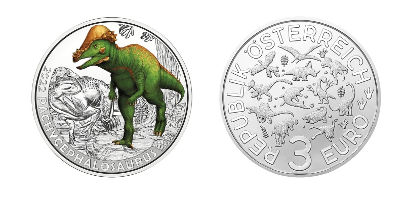 Österreich 3 Euro Super Saurier 2022 Pachycephalosaurus wyomingensis