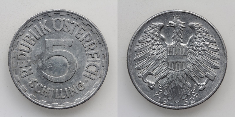 Österreich 2. Republik 5 Schilling 1952 Alu