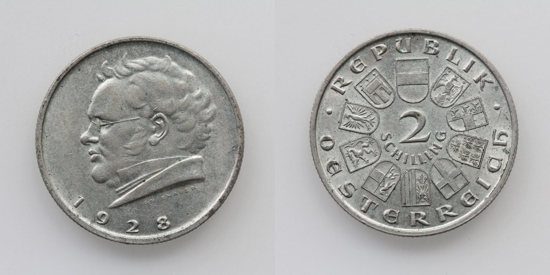 Österreich 1. Republik 2 Schilling 1928 Silber Schubert