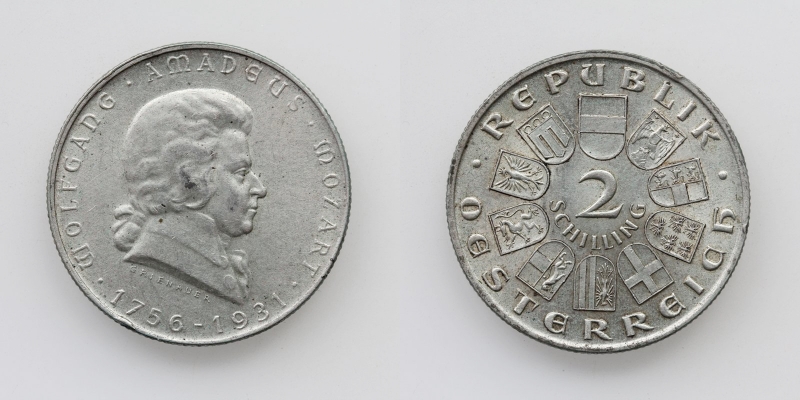 Österreich 1. Republik 2 Schilling 1931 Silber Mozart