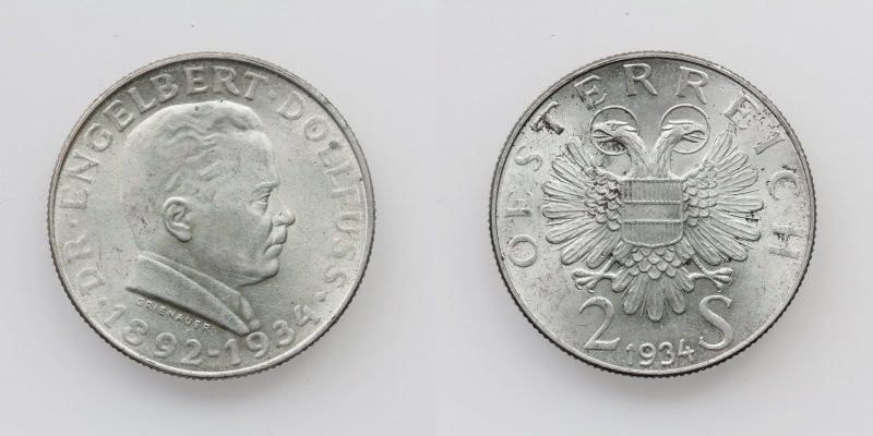 Österreich 1. Republik 2 Schilling 1934 Silber Dollfuss