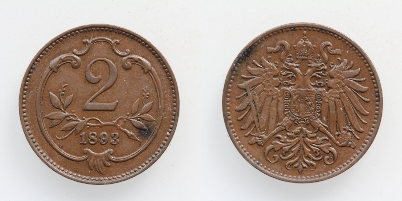 Österreich/Ungarn Franz Joseph I. 2 Heller 1893