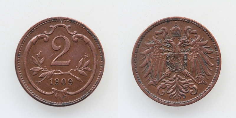 Österreich-Ungarn Franz Joseph I. 2 Heller 1909